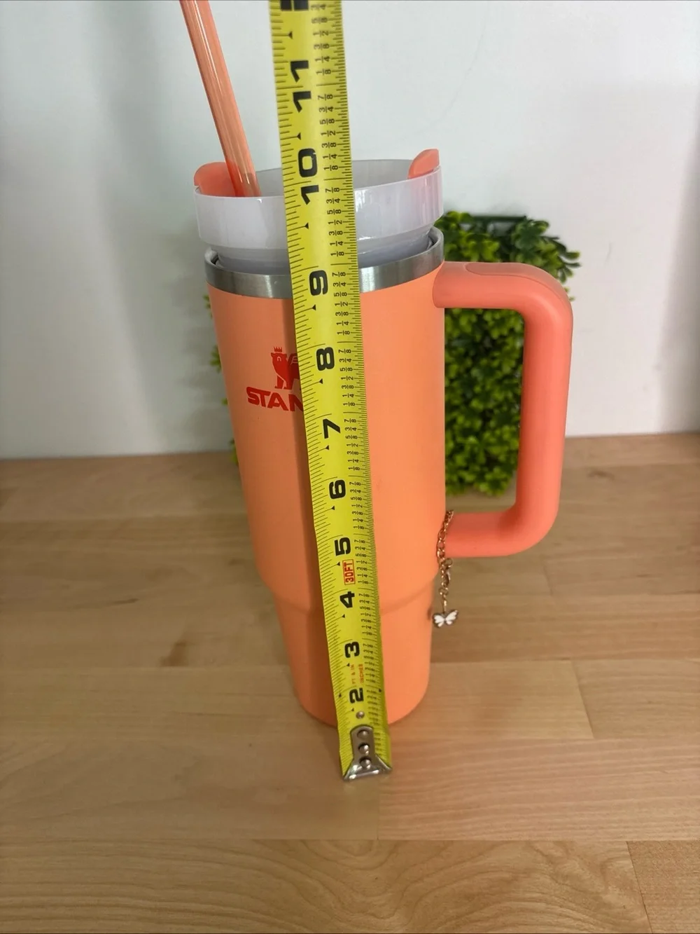 Stanley Coral Orange Travel Mug with Handle and Reusable Straw